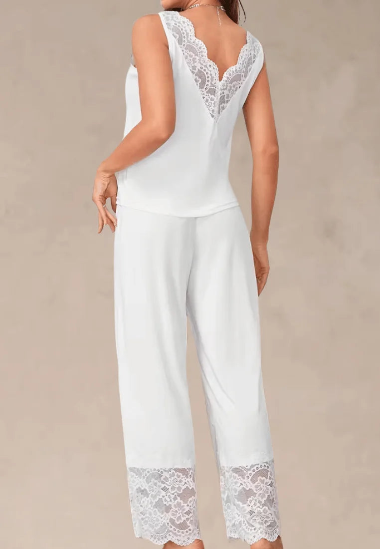 Biały komplet piżamowy damski na ramiączkach z długimi spodniami