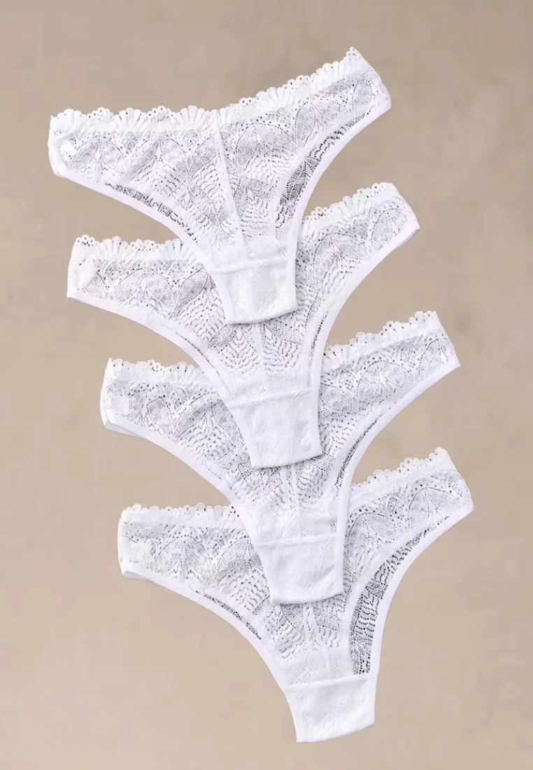 Zestaw 4 szt. stringi majtki damskie koronkowe białe