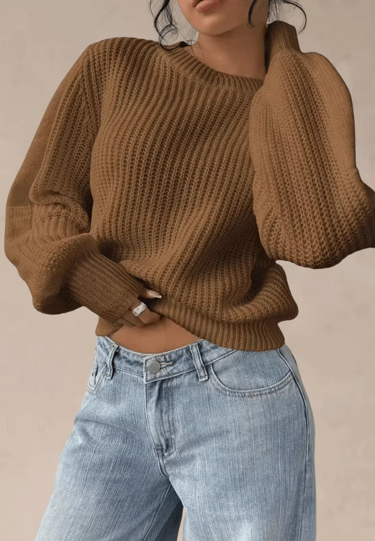 Brązowy sweter damski oversize o grubym splocie