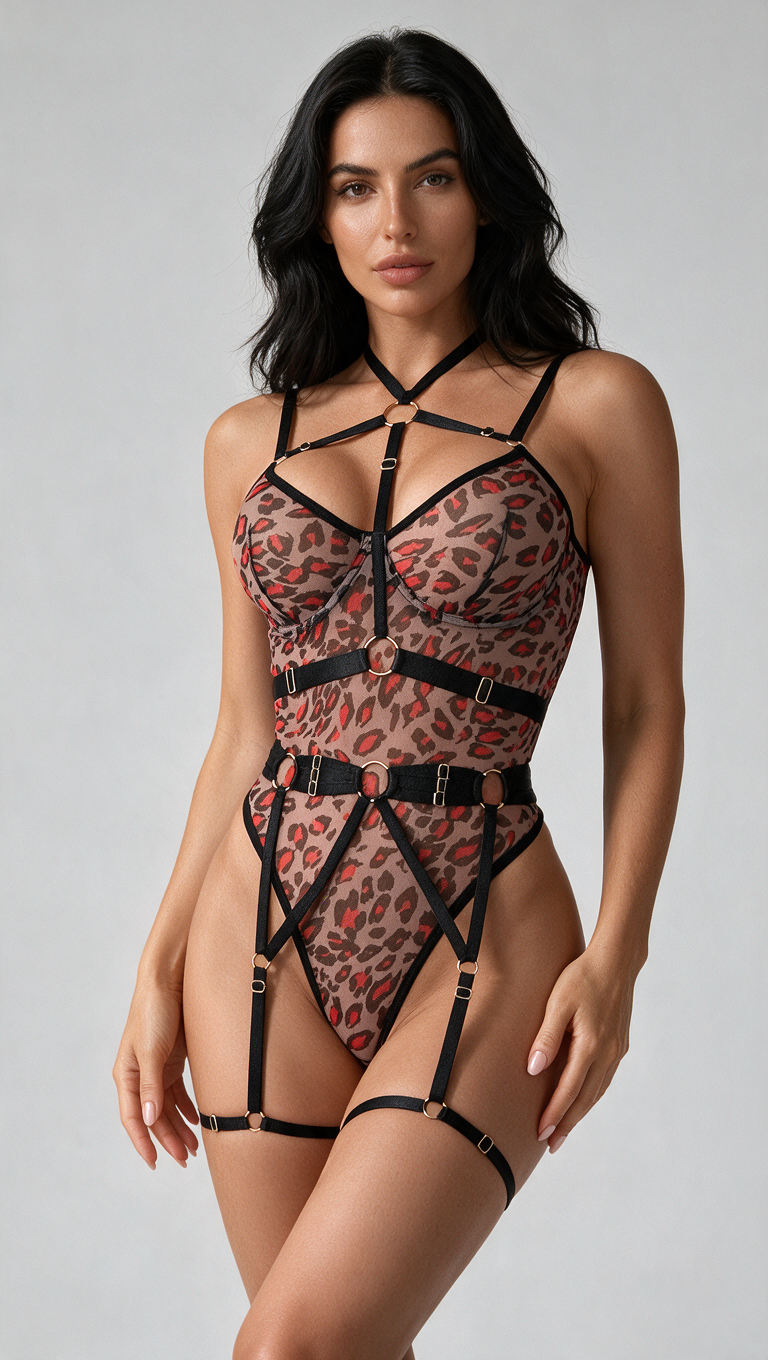 Body damskie transparentne z paskami czarno-czerwone Costastella