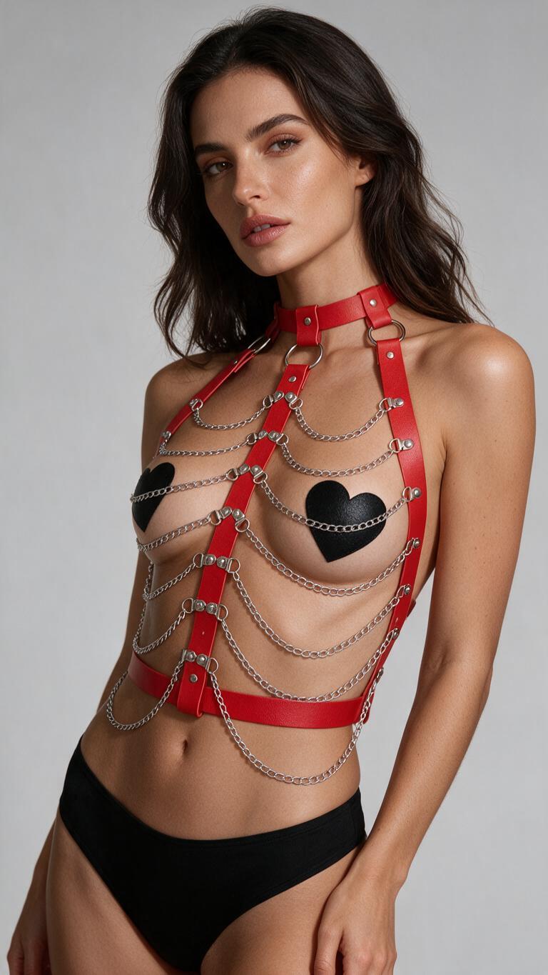 Harness damski z łańcuszkami czerwony Miraluxe