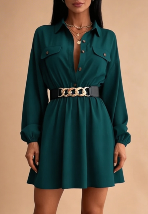 Zielona sukienka koszulowa z guzikami