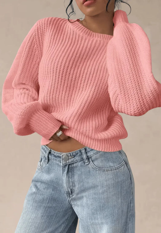 Różowy sweter damski oversize o grubym splocie