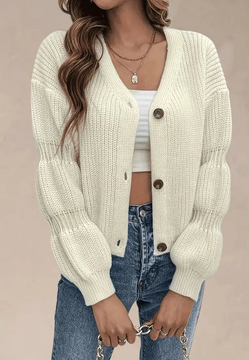 Kardigan morelowy z grubym splotem i guzikami