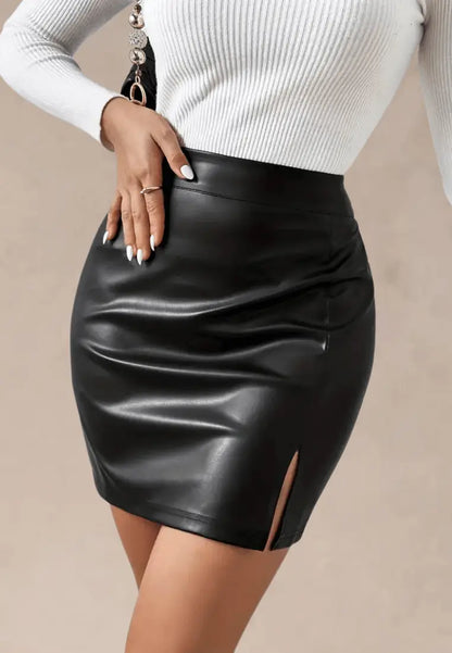 Czarna spódniczka damska mini eko‑skóra wysoki stan
