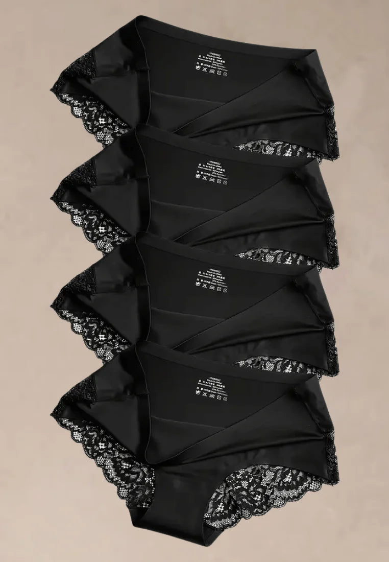 Zestaw 4 szt. figi majtki damskie satynowe koronkowe czarne
