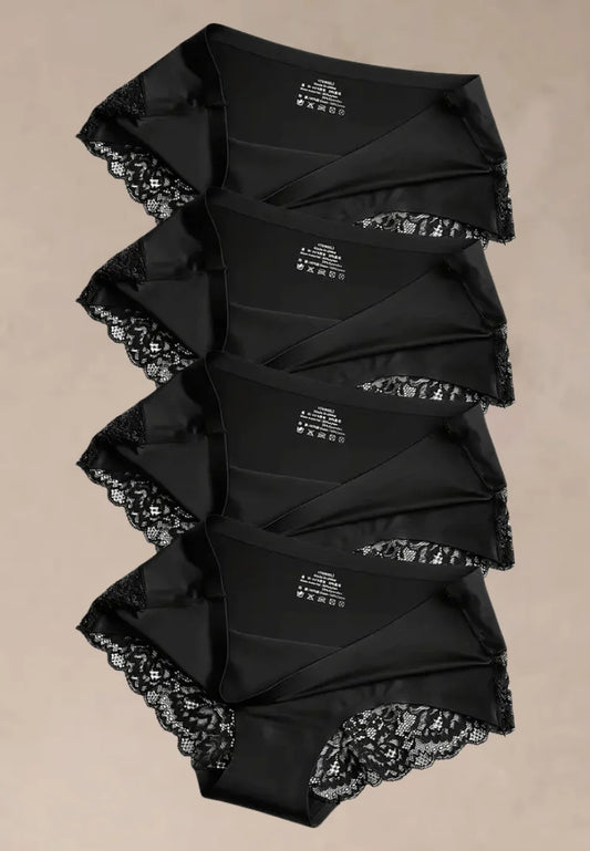 Zestaw 4 szt. figi majtki damskie satynowe koronkowe czarne