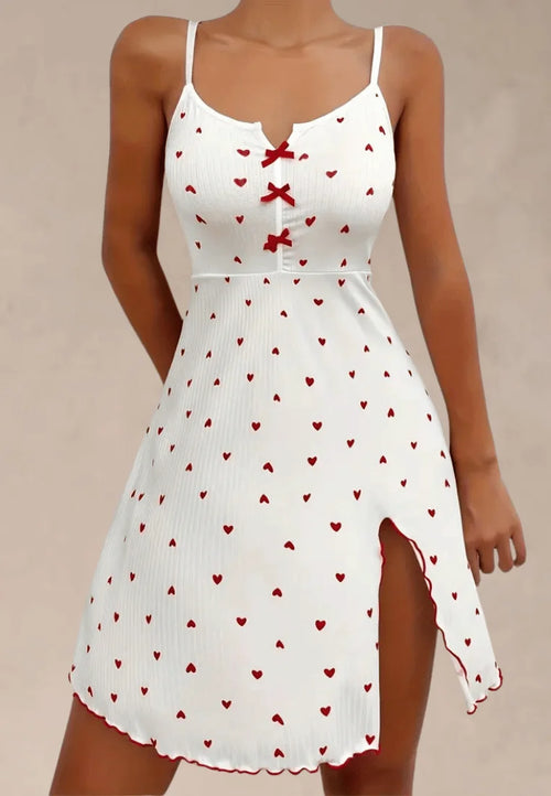 Biała koszula nocna damska serduszka kokardki regulowane ramiączka