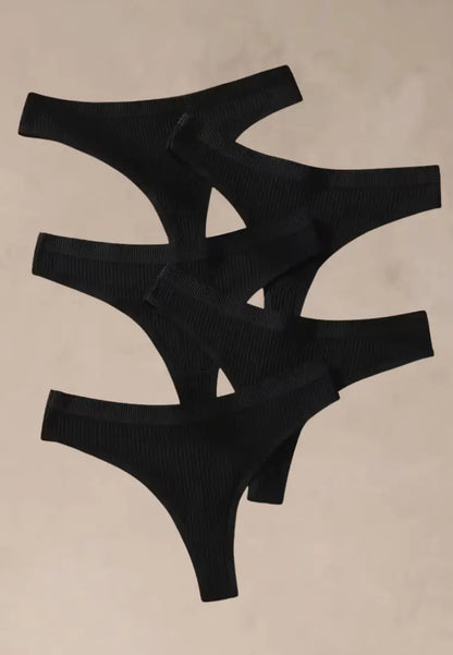 Zestaw 5 szt. stringi majtki damskie bawełniane prążkowane czarne