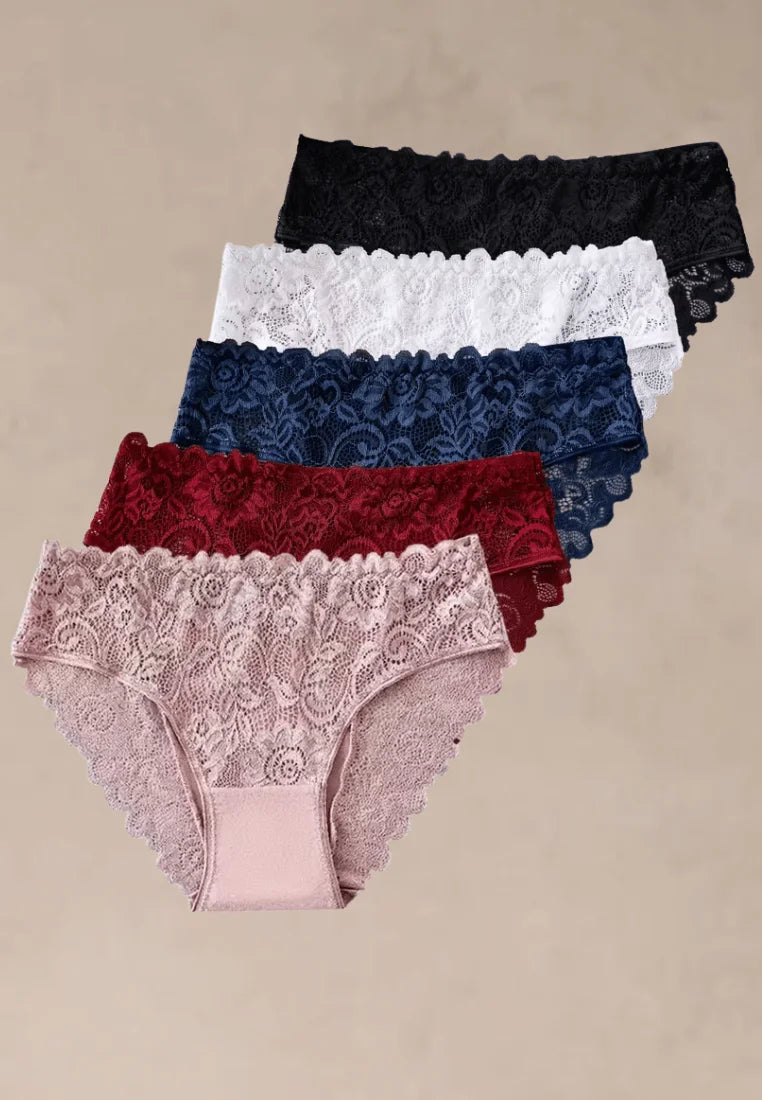 Zestaw 5 szt. figi majtki damskie bawełniane koronkowe