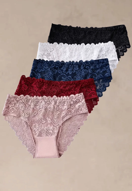 Zestaw 5 szt. figi majtki damskie bawełniane koronkowe