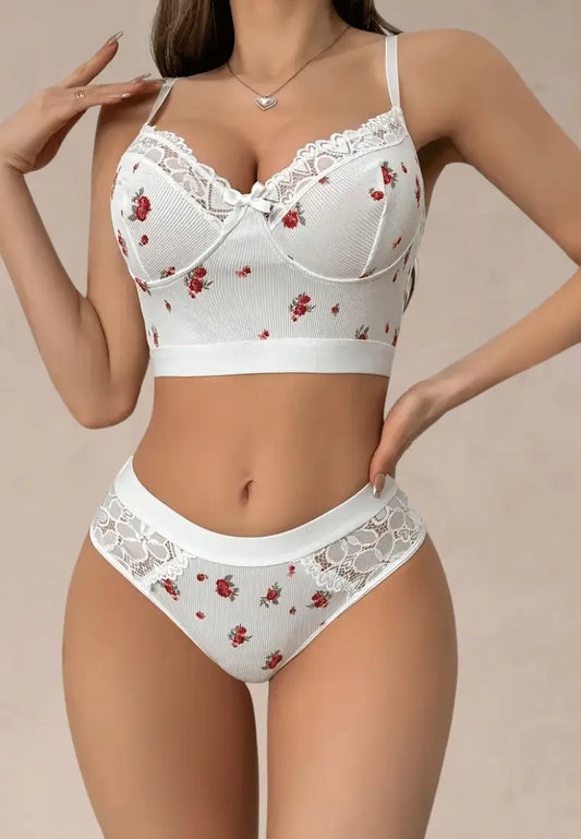 Biały komplet bielizny damski biustonosz longline i koronkowymi figami