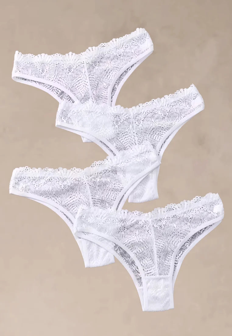 Zestaw 4 szt. stringi majtki damskie koronkowe białe