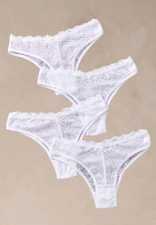 Zestaw 4 szt. stringi majtki damskie koronkowe białe