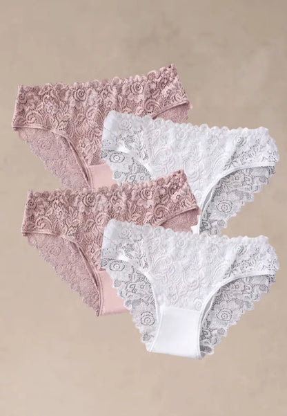 Zestaw 4 szt. figi majtki damskie koronkowe bawełniane białe i różowe
