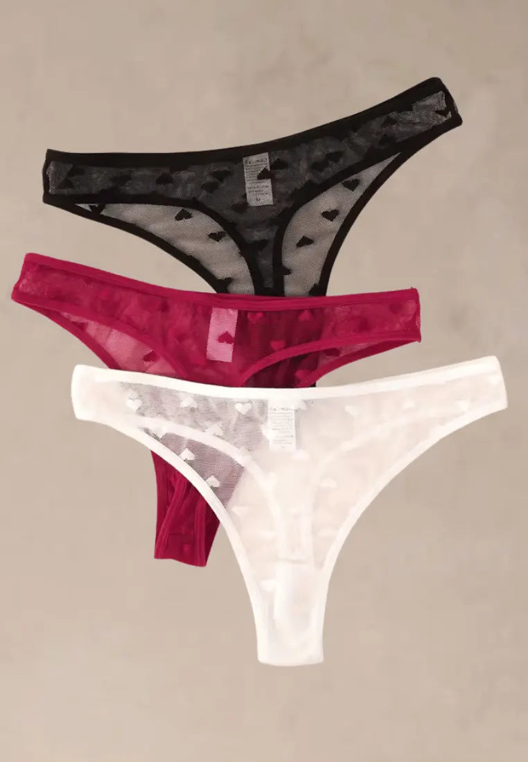 Zestaw 3 szt. stringi majtki damskie koronkowe bawełniane czarne, czerwone i białe