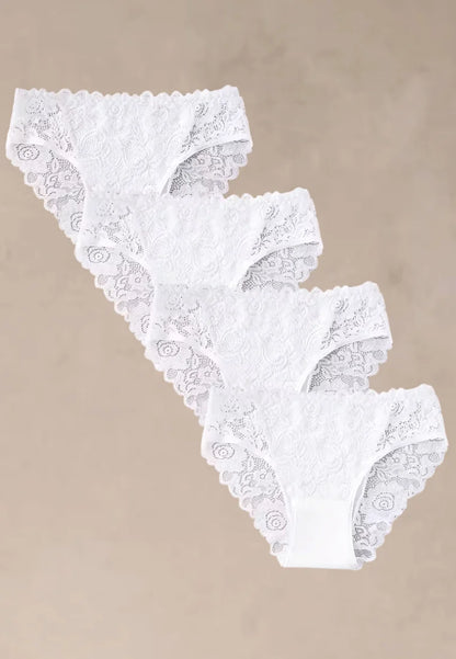 Zestaw 4 szt. figi majtki damskie bawełniane koronkowe białe