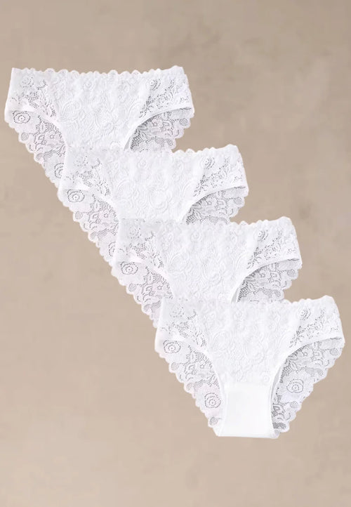 Zestaw 4 szt. figi majtki damskie bawełniane koronkowe białe