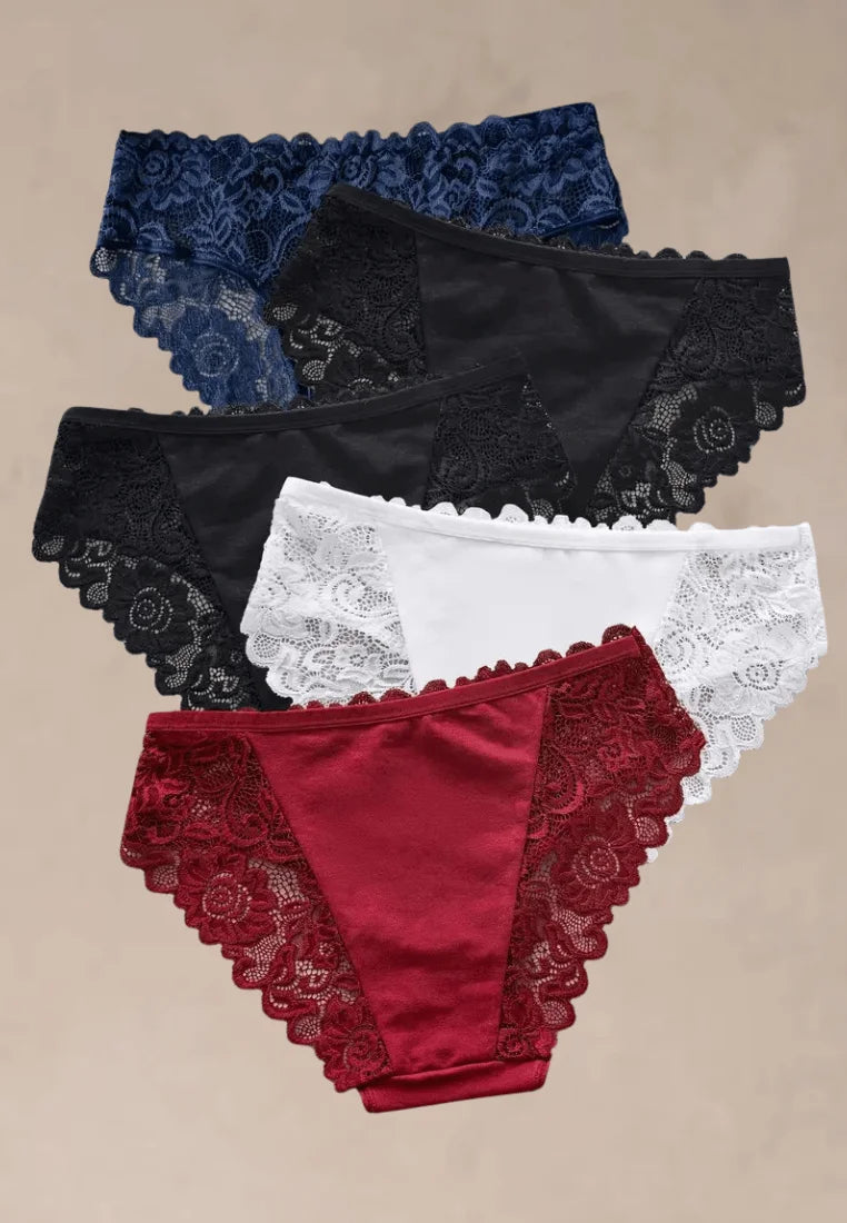 Zestaw 5 szt. figi majtki damskie bawełniane koronkowe w modnych kolorach