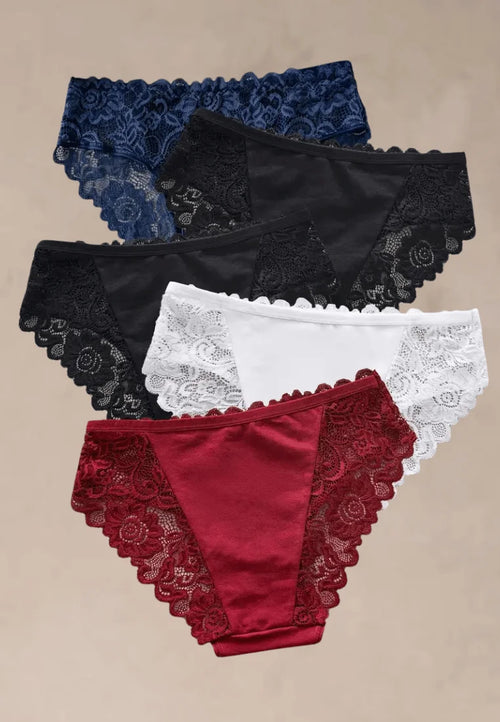 Zestaw 5 szt. figi majtki damskie bawełniane koronkowe w modnych kolorach