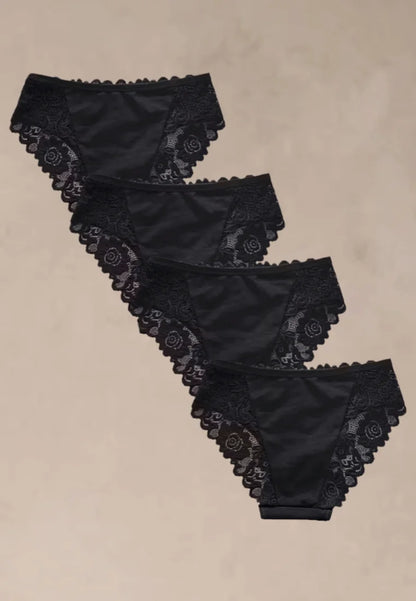 Zestaw 4 szt. figi majtki damskie bawełniane koronkowe czarne