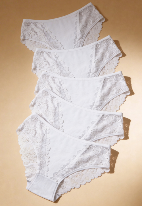 Zestaw 5 szt. figi majtki damskie bawełniane koronkowe białe