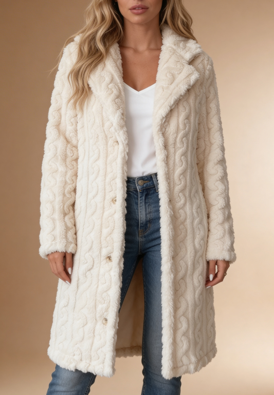 Biała kurtka damska polarowa długa pikowana z guzikami