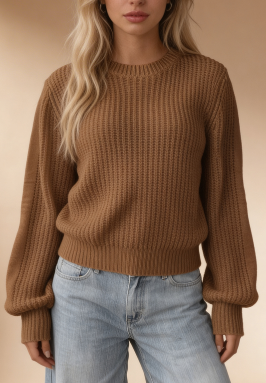 Brązowy sweter damski oversize o grubym splocie