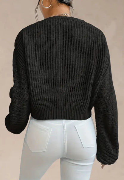 Czarny sweter damski oversize z dekoltem V