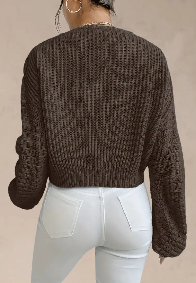 Ciemnobrązowy sweter damski oversize z dekoltem V