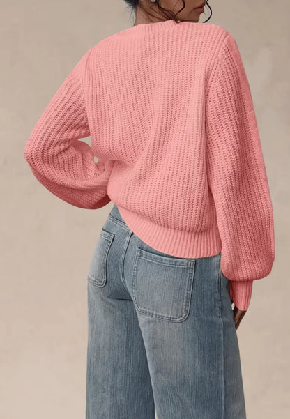 Różowy sweter damski oversize o grubym splocie