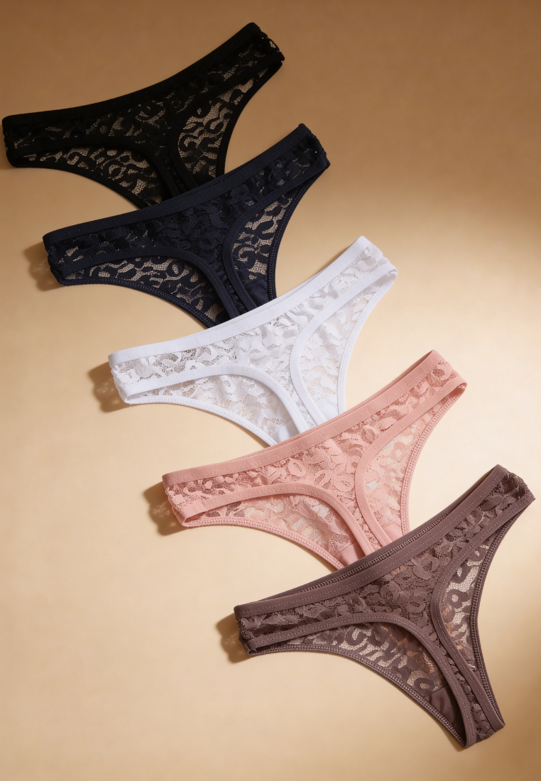 Zestaw 5 szt. stringi majtki damskie koronkowe w modnych kolorach