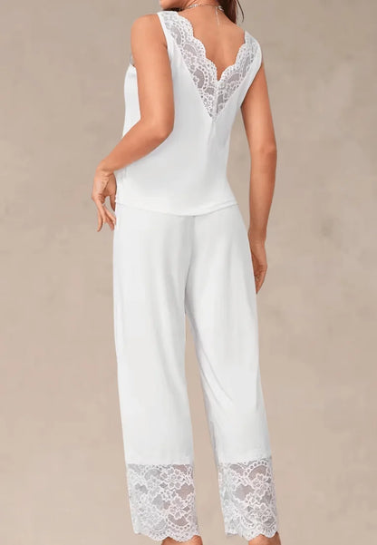 Biały komplet piżamowy damski na ramiączkach z długimi spodniami