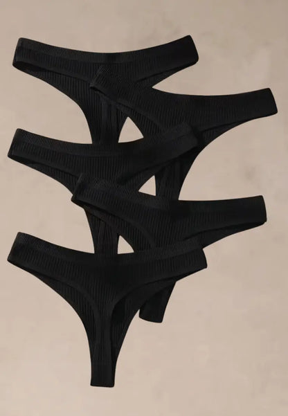 Zestaw 5 szt. stringi majtki damskie bawełniane prążkowane czarne