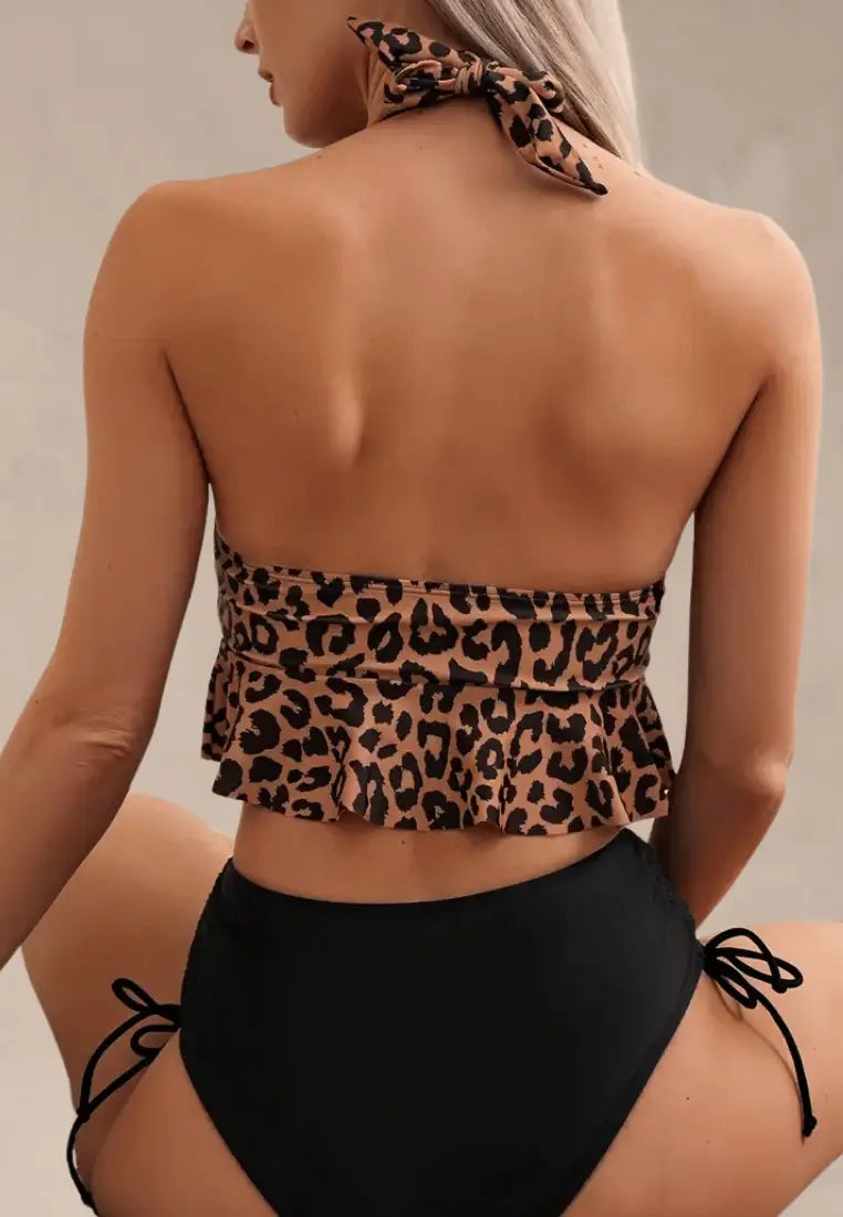 Panterkowy strój kąpielowy dwuczęściowy damski w efektowny zwierzęcy wzór