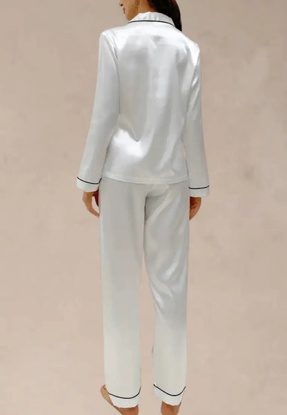 Biały komplet piżamowy damski z koszulą i długimi spodniami