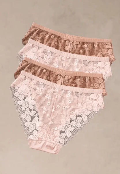 Zestaw 4 szt. figi majtki damskie koronkowe bawełniane beżowe i pudrowe