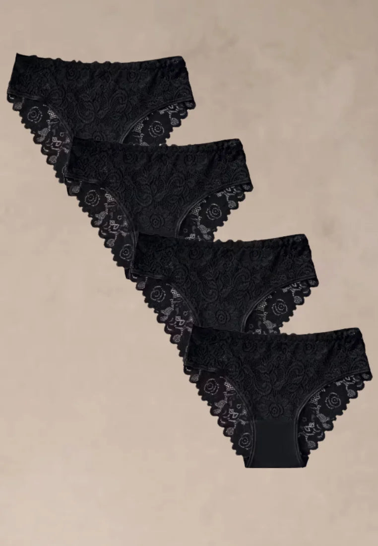 Zestaw 4 szt. figi majtki damskie bawełniane koronkowe czarne
