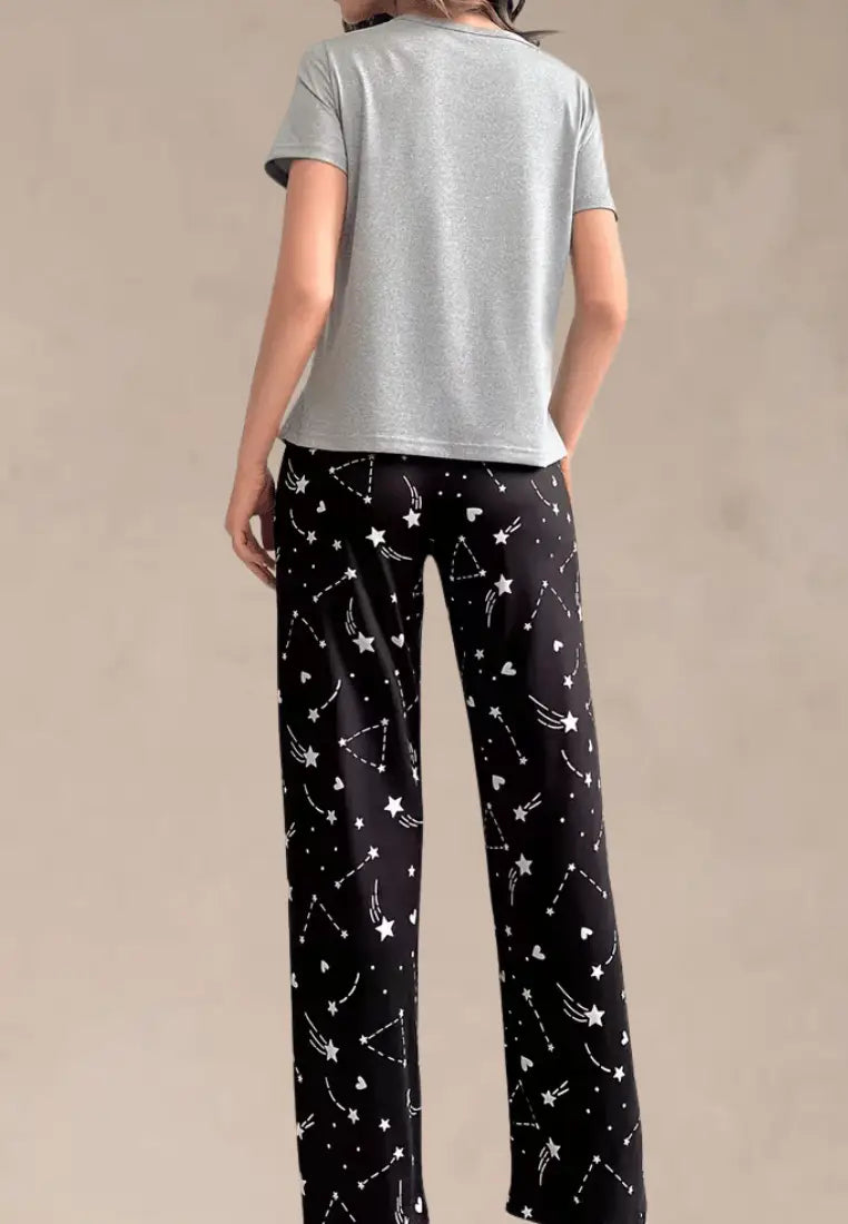 Szary komplet piżamowy damski z krótkim rękawem i długimi spodniami