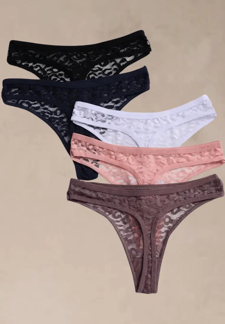 Zestaw 5 szt. stringi majtki damskie koronkowe w modnych kolorach