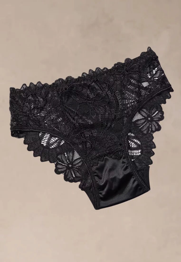 Zestaw 3 szt. figi majtki damskie koronkowe satynowe czarne i beżowe
