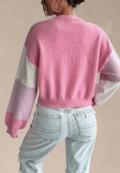 Różowy kardigan damski krótki fason miękka dzianina bez zapięcia