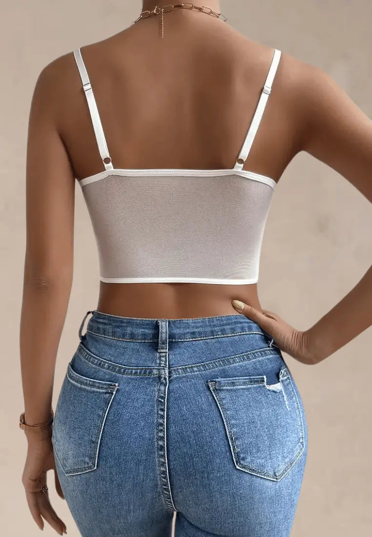 Biały top damski z koronką usztywniony elegancki