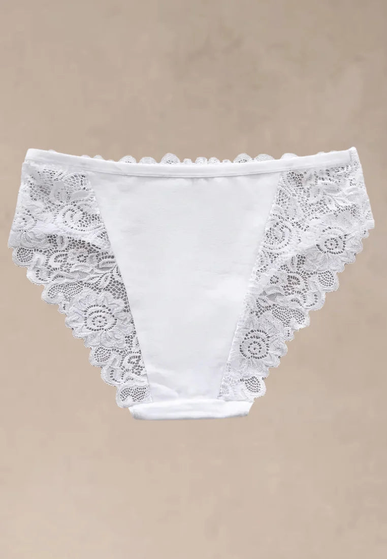 Zestaw 5 szt. figi majtki damskie bawełniane koronkowe w nude i bieli