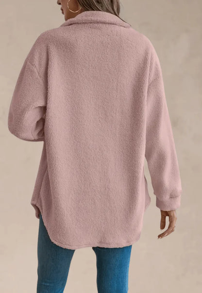 Kurtka koszulowa różowa z miękkiego futerka zapinana na guziki