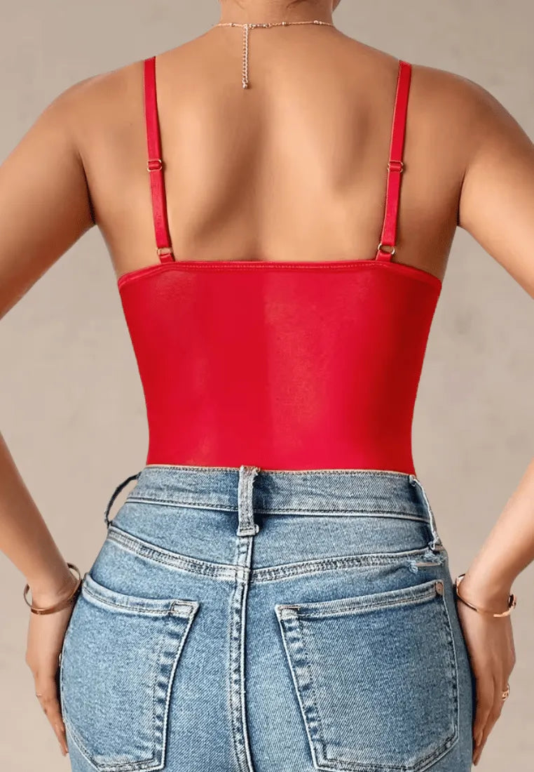 Czerwone body damskie koronkowe gorsetowe na ramiączkach z modelującym fasonem