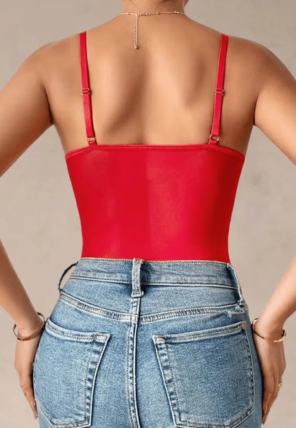 Czerwone body damskie koronkowe gorsetowe na ramiączkach z modelującym fasonem