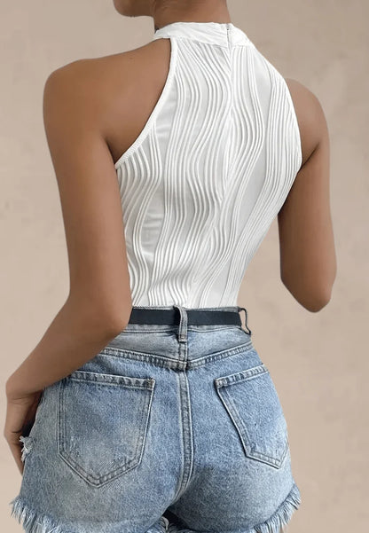 Białe body damskie dopasowane z dekoltem halter