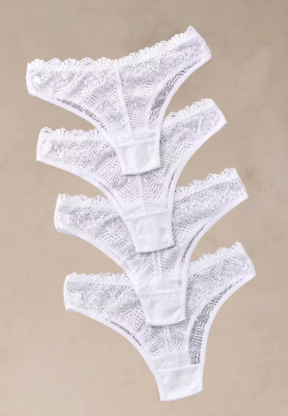 Zestaw 4 szt. stringi majtki damskie koronkowe białe
