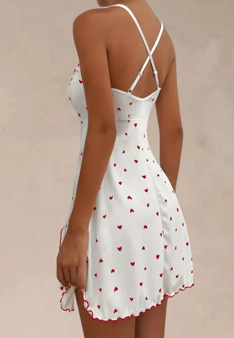 Biała koszula nocna damska serduszka kokardki regulowane ramiączka